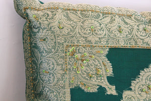 Emerald Green Moorish Throw Pillows Embellished with Sequins and Beads a Pair