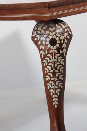 Anglo Indian Mughal Teak Inlaid Square Side Table