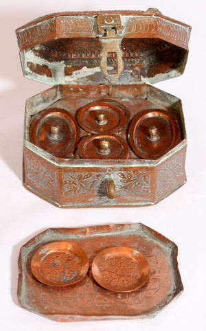 Handcrafted Antique Tinned Copper Metal Betel Box, India