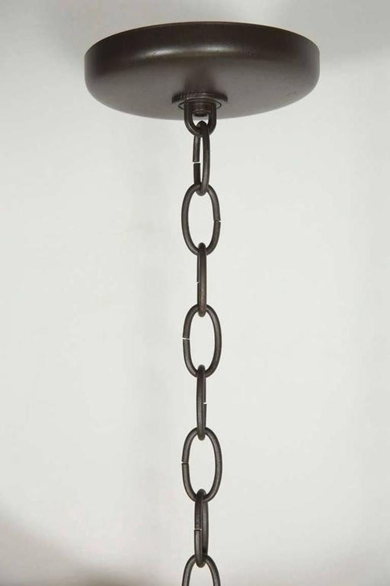 Vintage Moroccan Moorish Clear Glass Pierced Metal Lantern Chandelier, 1980s