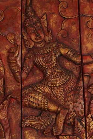 Antique Monumental Asian Hand-Carved Wooden Decorative Mural Panel 8ft
