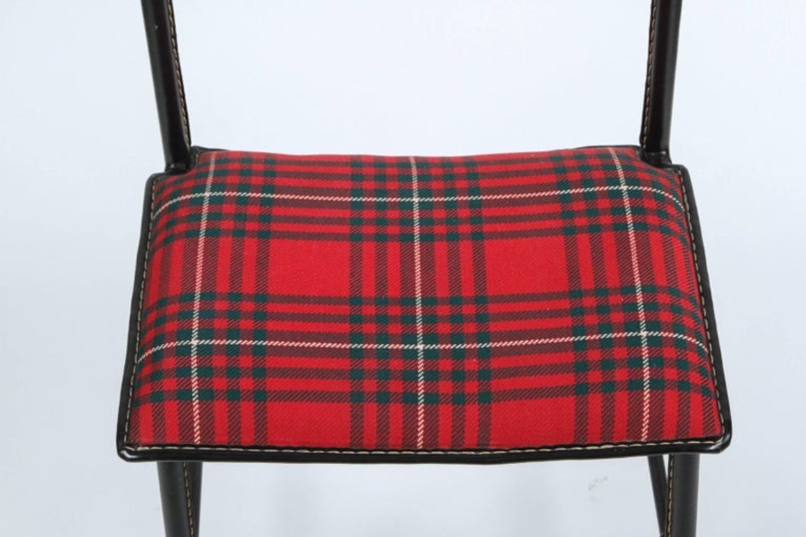 Jacques Adnet Valet Leather Wrapped with Original Tartan Plaid