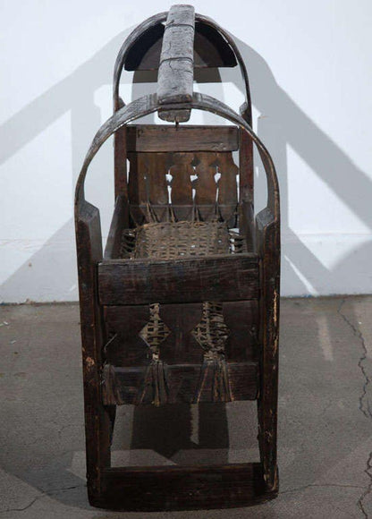 Antique Indian Tribal Carved-Wood Infant Cradle with Woven Bed, circa 1900 — additional view 10