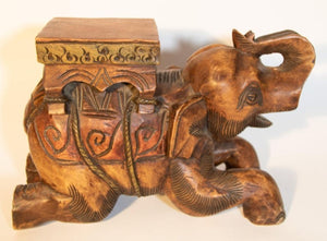 Vintage Asian Elephant Hand-Carved Wooden Stool