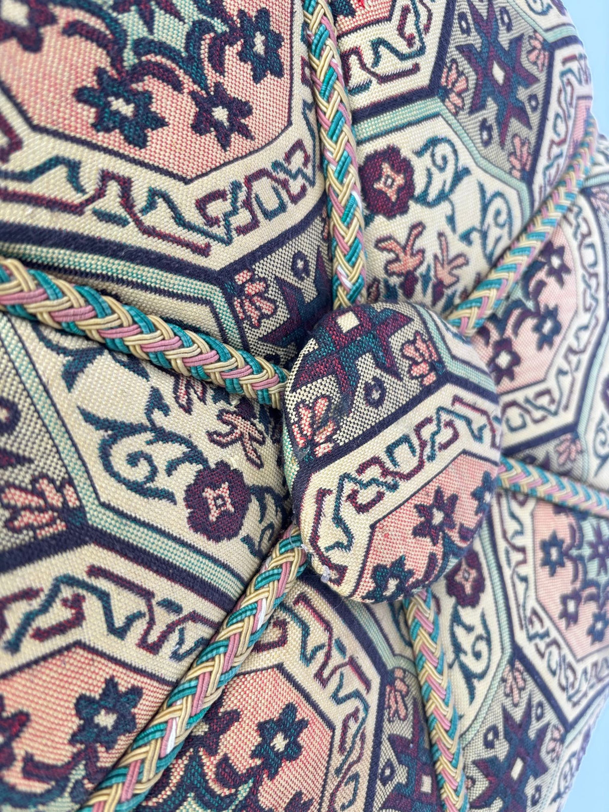 Moroccan Pouf Upholstered in Moorish Textile Fabric Stool
