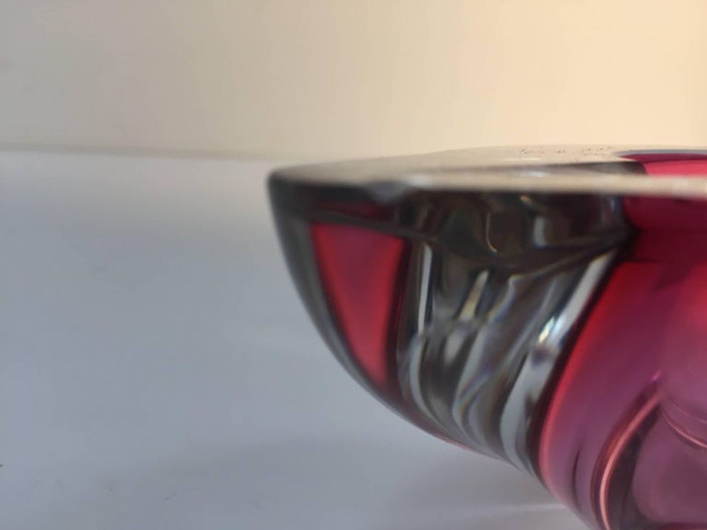 Crystal Pink Ashtray for Val Saint Lambert, Paper Weight Signed