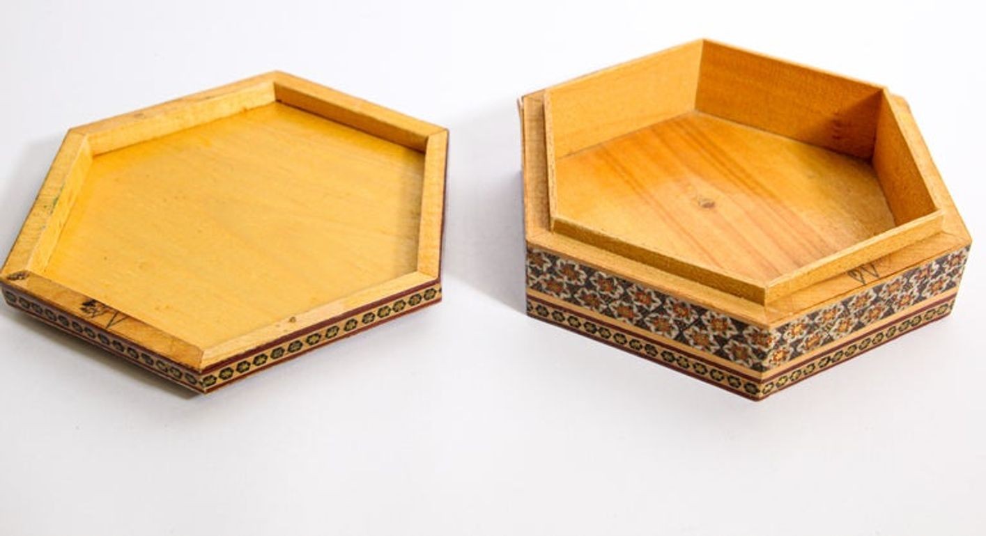 Khatam Persian Micro Mosaic Marquetry Inlaid Jewelry Trinket Box 1950's