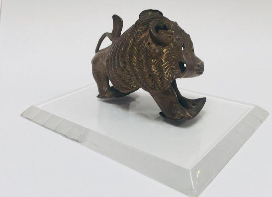 Vintage West African Cast-Brass Mythical Lion Folk Art Sculpture, circa 1960