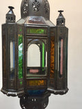 Moroccan Handcrafted Moorish Pendant Lantern with Multi-Color Glass