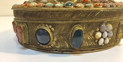 Vintage Agate Inlaid Moorish Wedding Jewelry Dressing Box