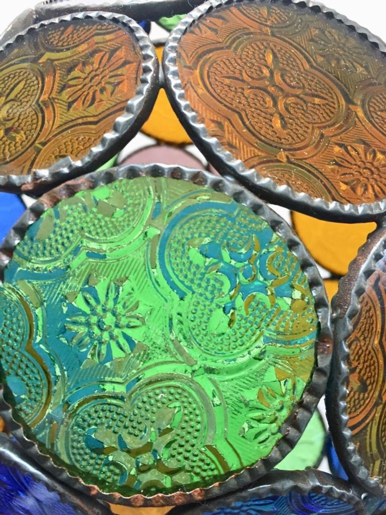 Handcrafted Moroccan Moorish Glass Orb Lantern with Multi-Color Glass