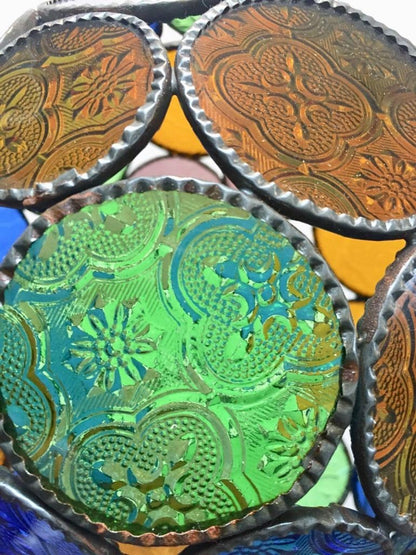 Handcrafted Moroccan Moorish Glass Orb Lantern with Multi-Color Glass