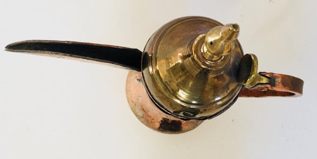 Antique Dallah Coffee Pot, Hand-Hammered Copper & Brass, Oman, 1890