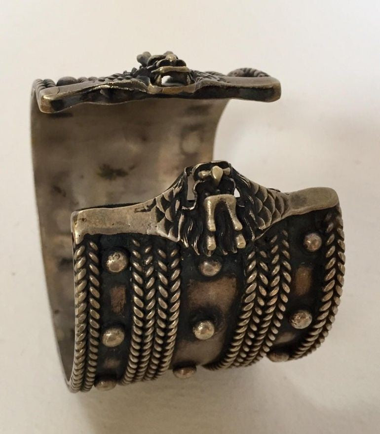 Vintage Moroccan Berber Tribal Bracelet, Handcrafted Metal Cuff, 1950