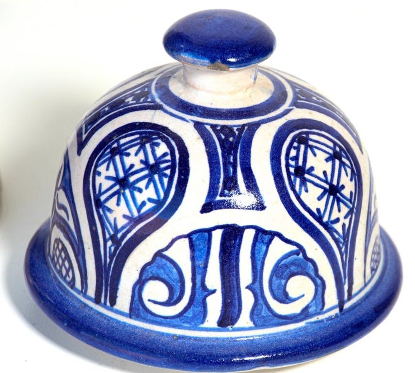 Moroccan Ceramic Blue and White Moorish Jar from Fez 1950s
