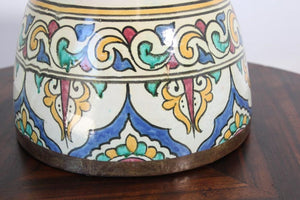 Antique Moroccan Ceramic Glazed Bowl Handcrafted in Fez Meknes Jobbana 1900