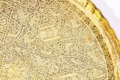 Large Antique Decorative Indo-Persian Mughal Hammered Brass Tray 19th c.