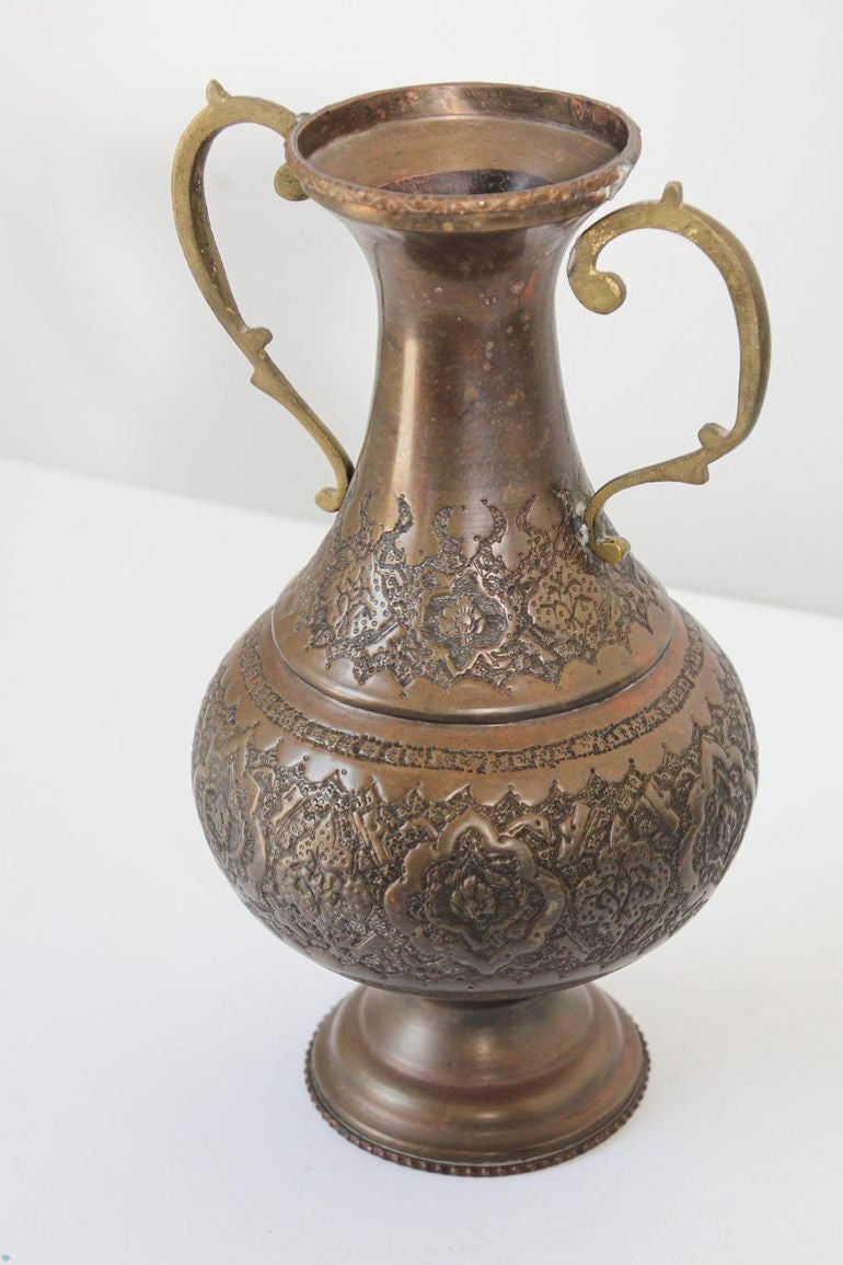 Moorish Copper Footed Vase, Handmade Turkish Design, Mid-20th Century