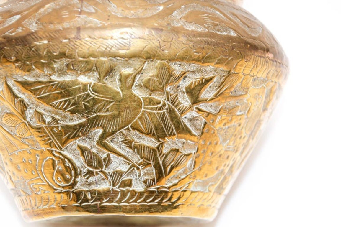 Middle Eastern Islamic Brass Bowl with Egyptian Scene