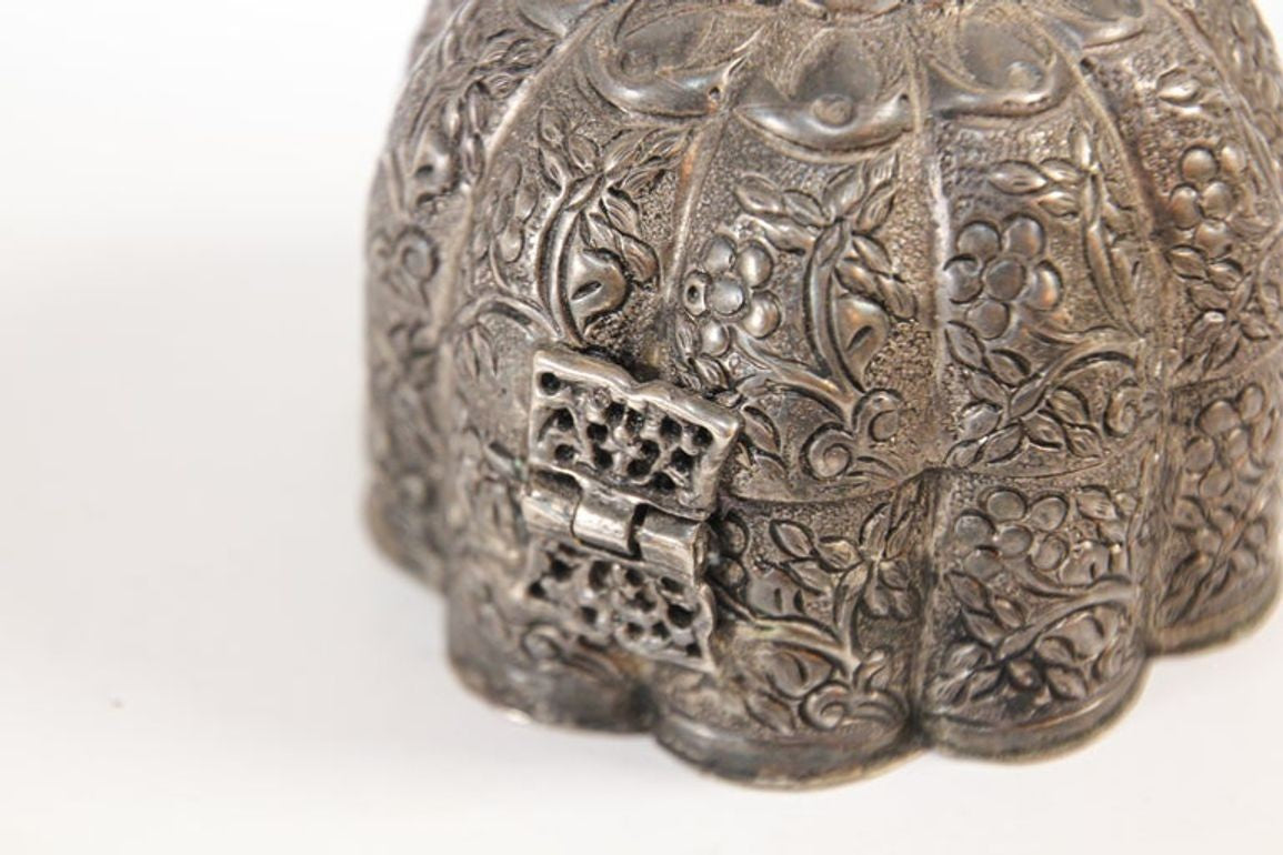 Antique Mughal Silver Chased Collectible Box Trinket Pandan Box, North India