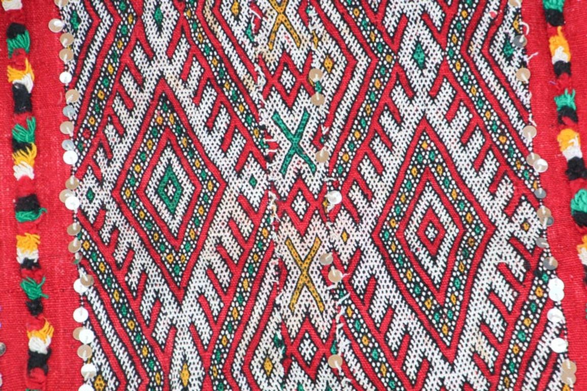 1960s Moroccan Vintage Berber Textile with Sequins North Africa, Handira