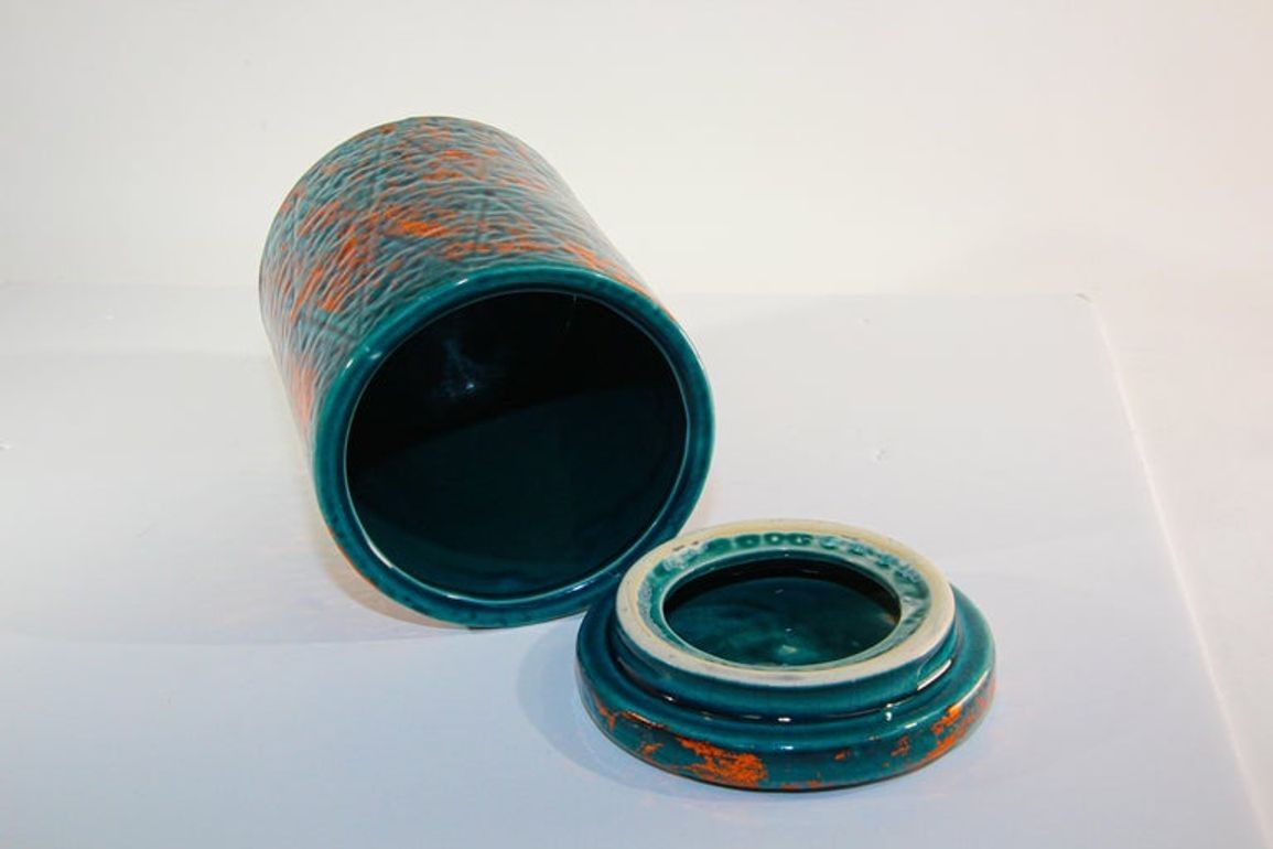 Moroccan Ceramic Blue and Copper Urn with Lid