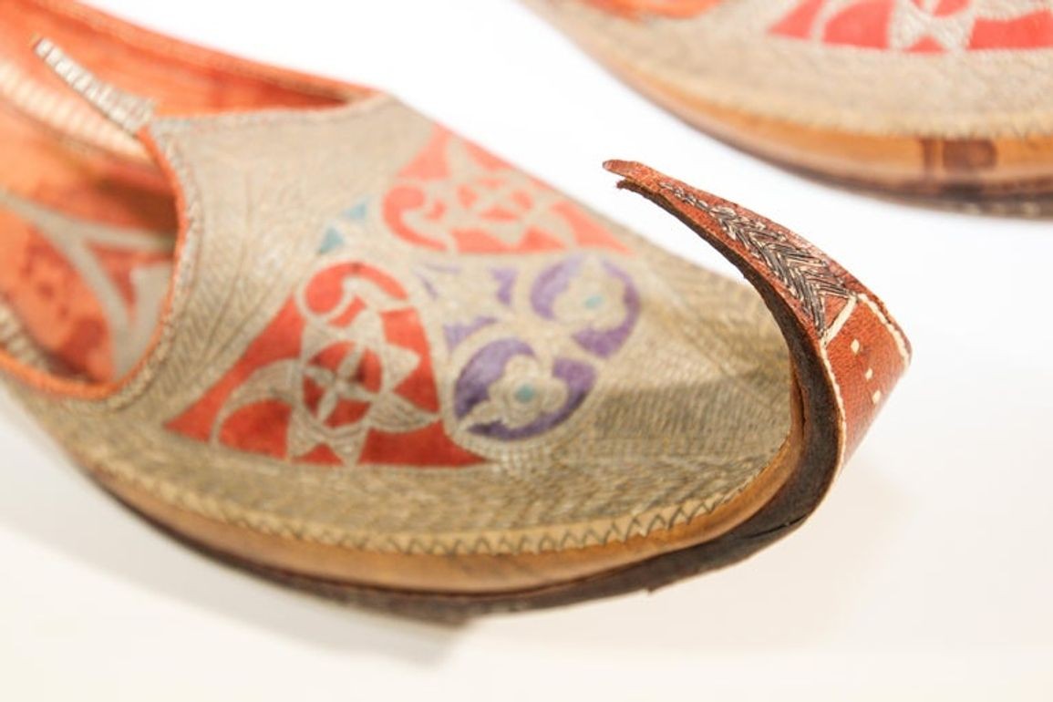 Antique Leather Mughal Shoes with Gold Embroidered