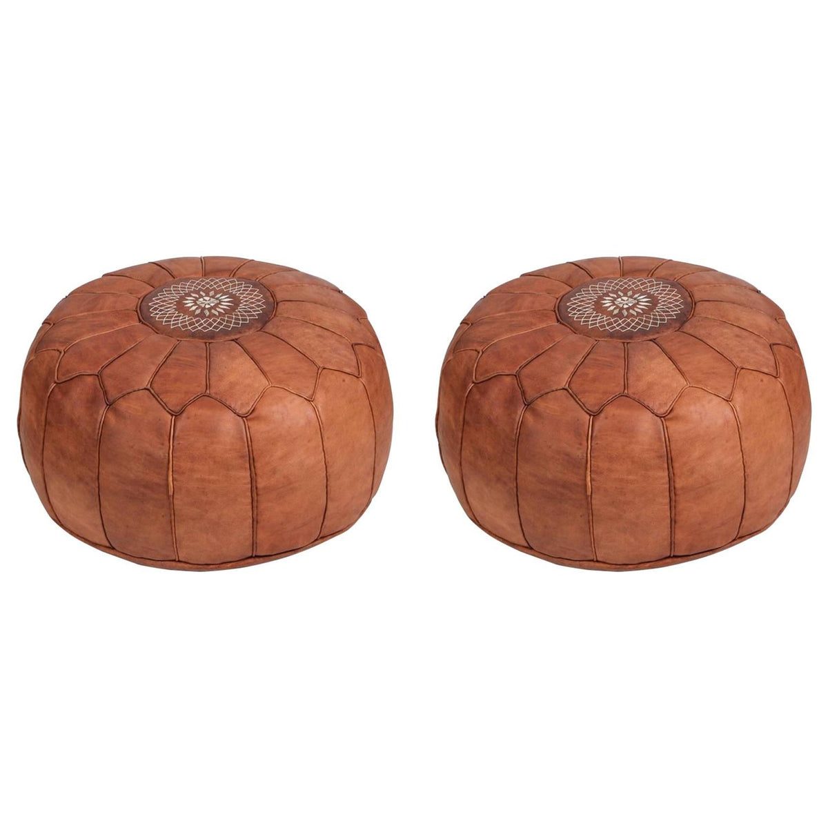 Handcrafted Vintage Moroccan Leather Poufs in Bohemian Style