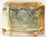 Persian Brass Jewelry Box in Mamluk Revival Damascene Moorish Islamic Style 1920