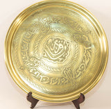 Islamic Art Handcrafted Etched Polished Brass Tray 12.5 in. Collectible 1940s