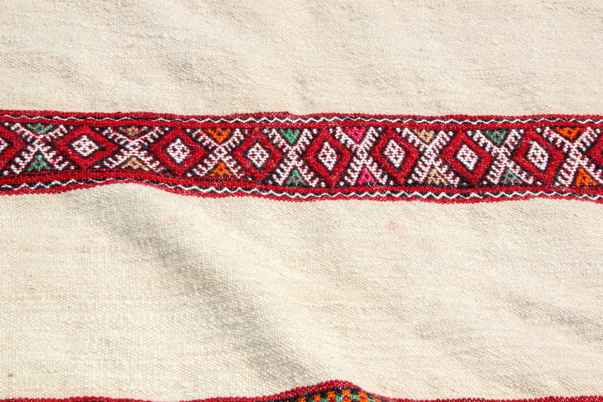 1960s Vintage Berber Moroccan Handira Bohemian Tribal Style Flat-Weave Textile