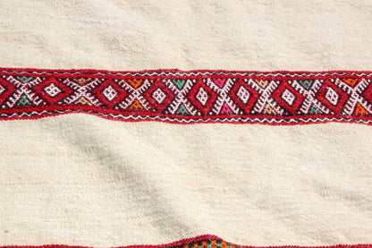 1960s Vintage Berber Moroccan Handira Bohemian Tribal Style Flat-Weave Textile