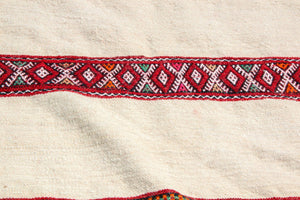 1960s Vintage Berber Moroccan Handira Bohemian Tribal Style Flat-Weave Textile