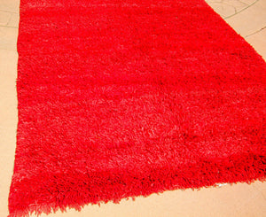 1960s Vintage Red Ethnic Moroccan Fluffy Rug Bed of Roses