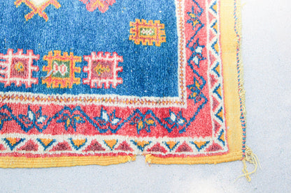 1960s Moroccan Berber Rug in Royal Blue, Pink and Orange Colors