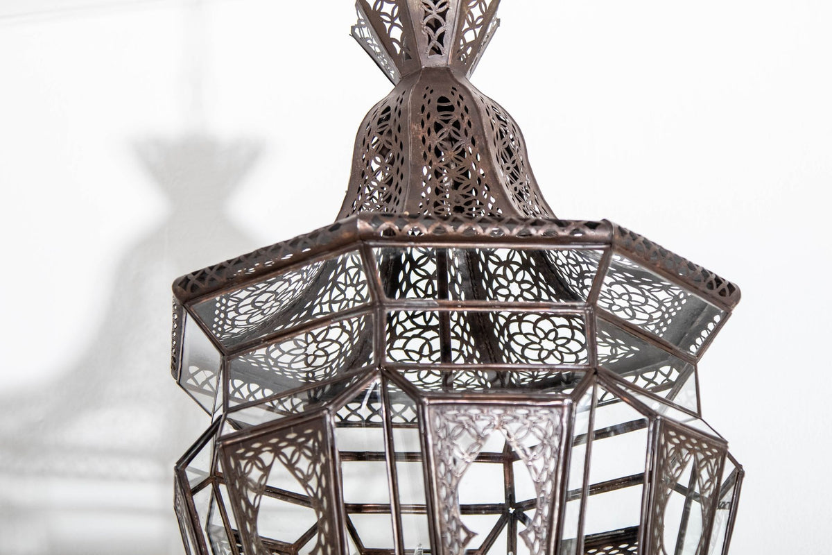 Moroccan Moorish Chandelier, Hand-Crafted Glass & Metal, Vintage 1980
