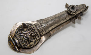 Asian Silver Metal Hand Carved Peacock Sitar Veena Form Box 1950
