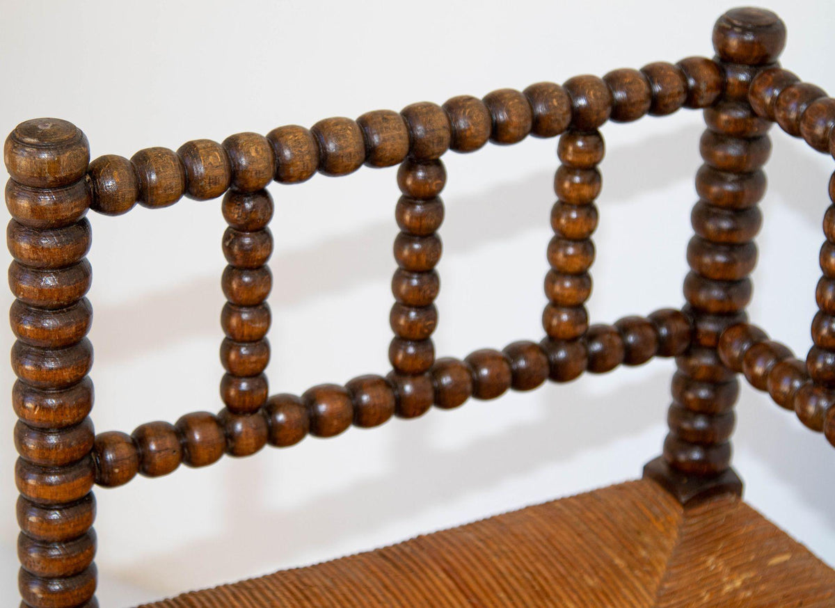 19th Century Antique French Bobbin Rush Corner Chair in Carved Oak — France