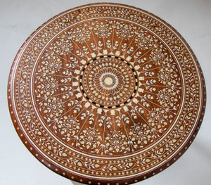 19th c. Anglo Indian Mughal Teak Bone Inlaid Round Side Table