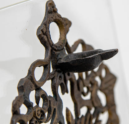 19th Century Moroccan Brass Hanukkah Oil Lamp Menorah, Antique Jewish Judaica