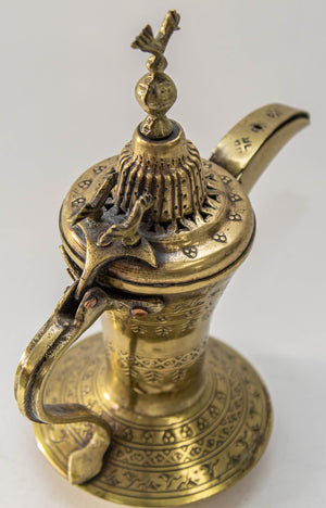Antique Islamic Dallah Arabic Turkish Brass Coffee Pot or Tea Pot