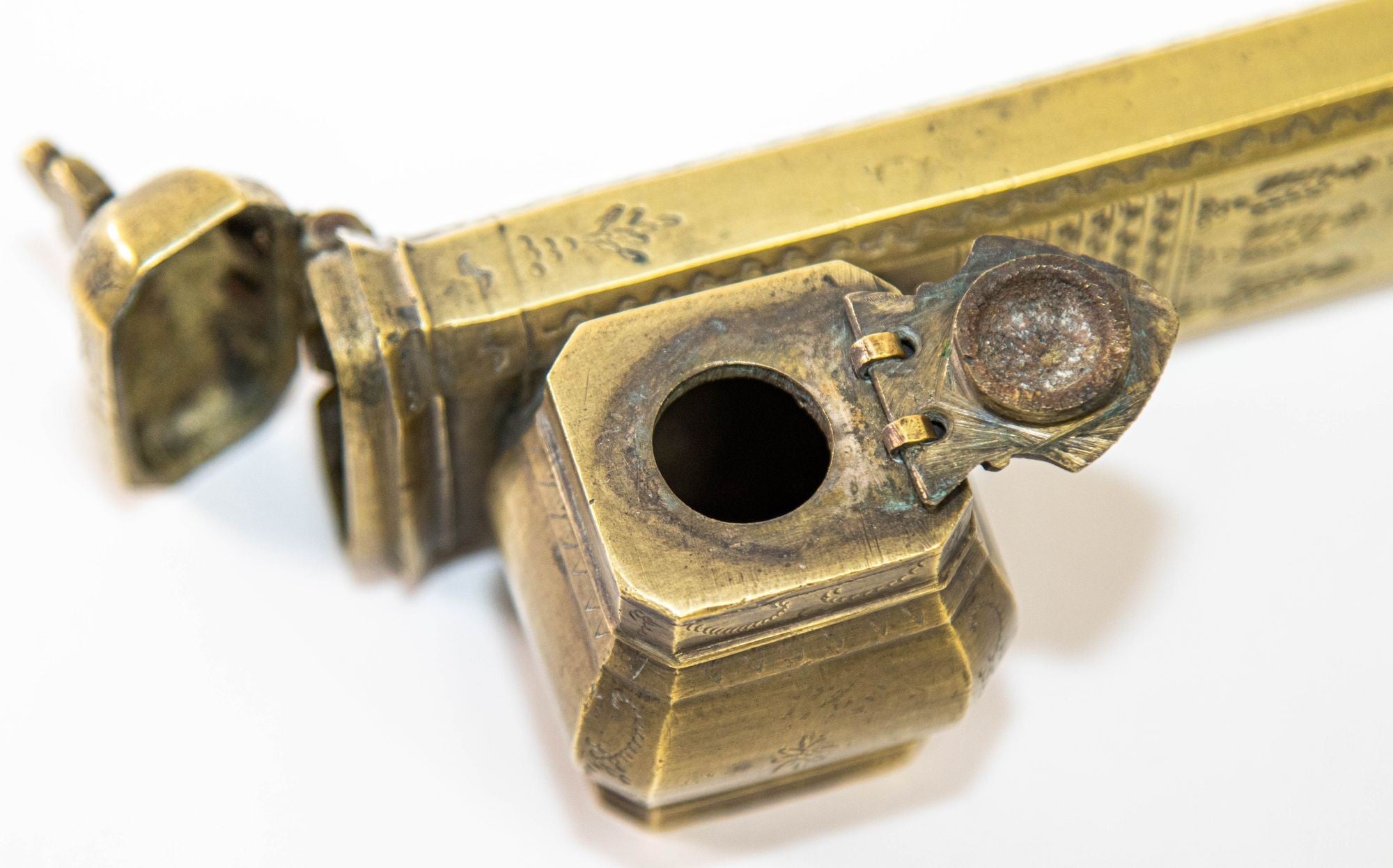 Antique Middle Eastern Islamic Brass Inkwell Qalamdan Circa 1850