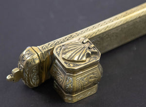 Antique 19th C. Ottoman Turkish Brass Inkwell Qalamdan with Arabic Calligraphy Writing