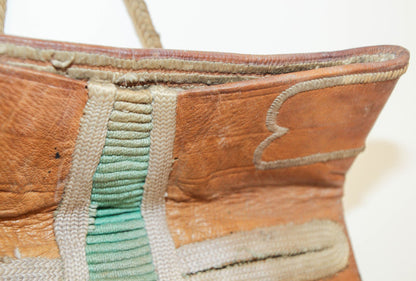 Antique Hand Tooled Leather African Tribal Moroccan Bag Collectible, 1940s
