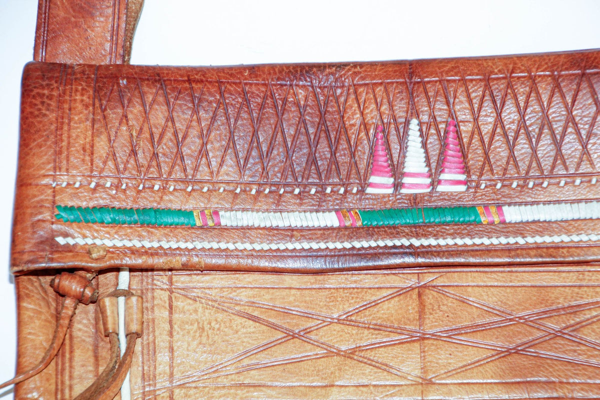 Antique African Tuareg Moroccan Shoulder Leather Bag 1960s Collectible