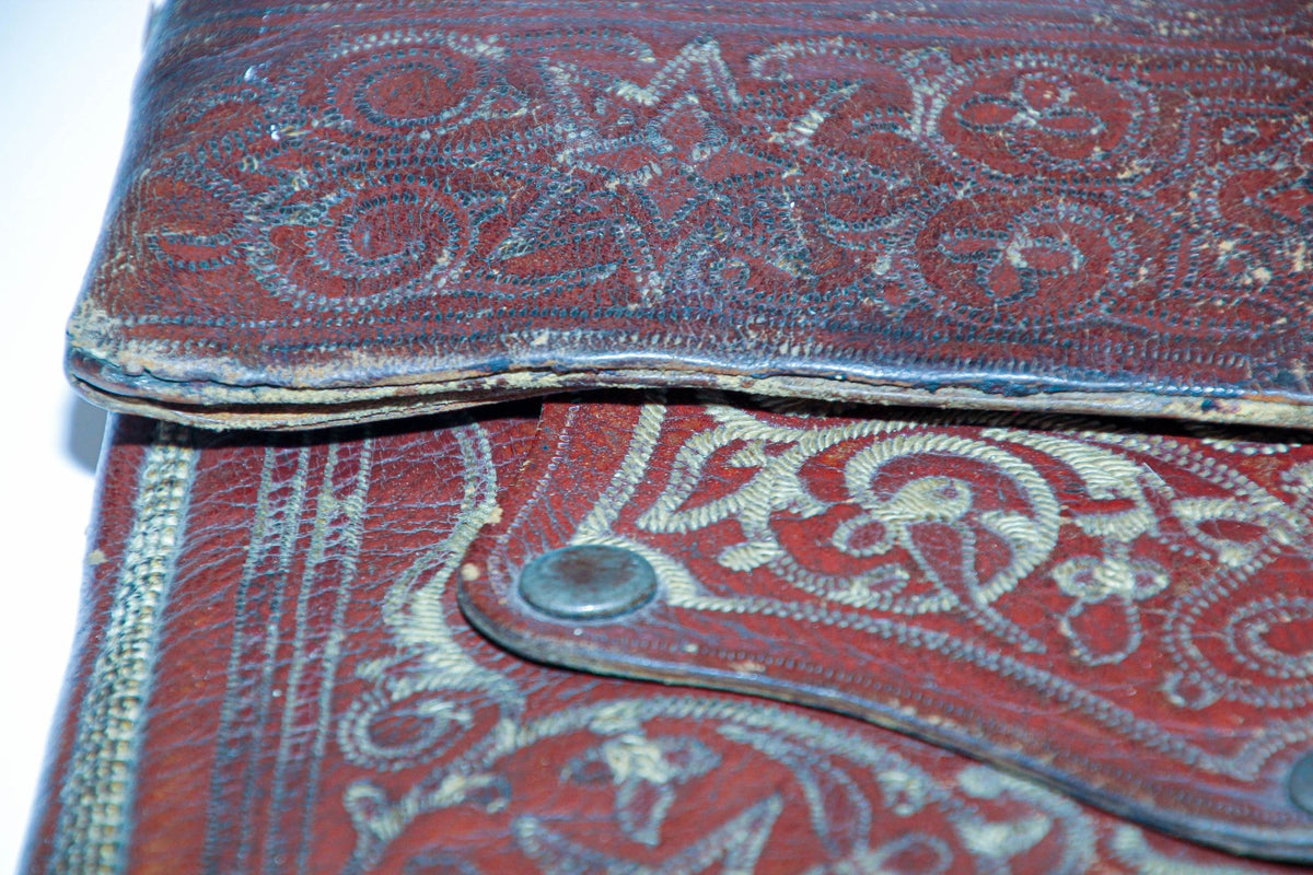 Antique Hand Tooled Leather Moroccan Bag Wall Decor