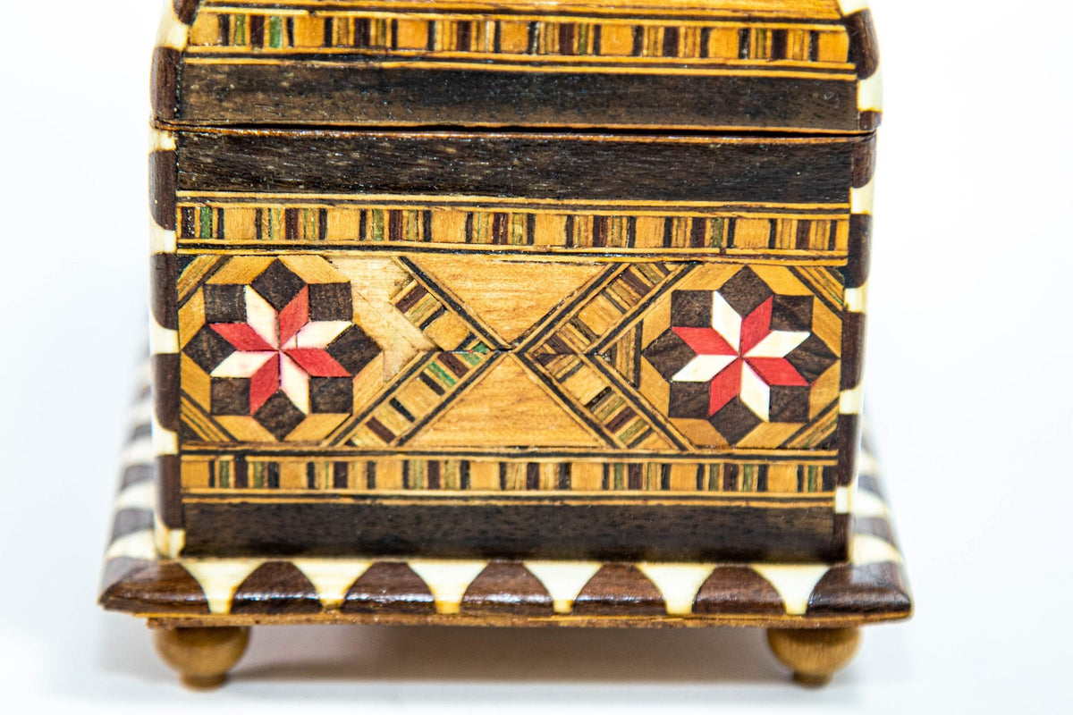 Moorish Spain Arch Top Wood Inaid Marquetry Jewelry Box