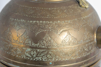 Monumental Moroccan Engraved Brass Tea Kettle on Stand