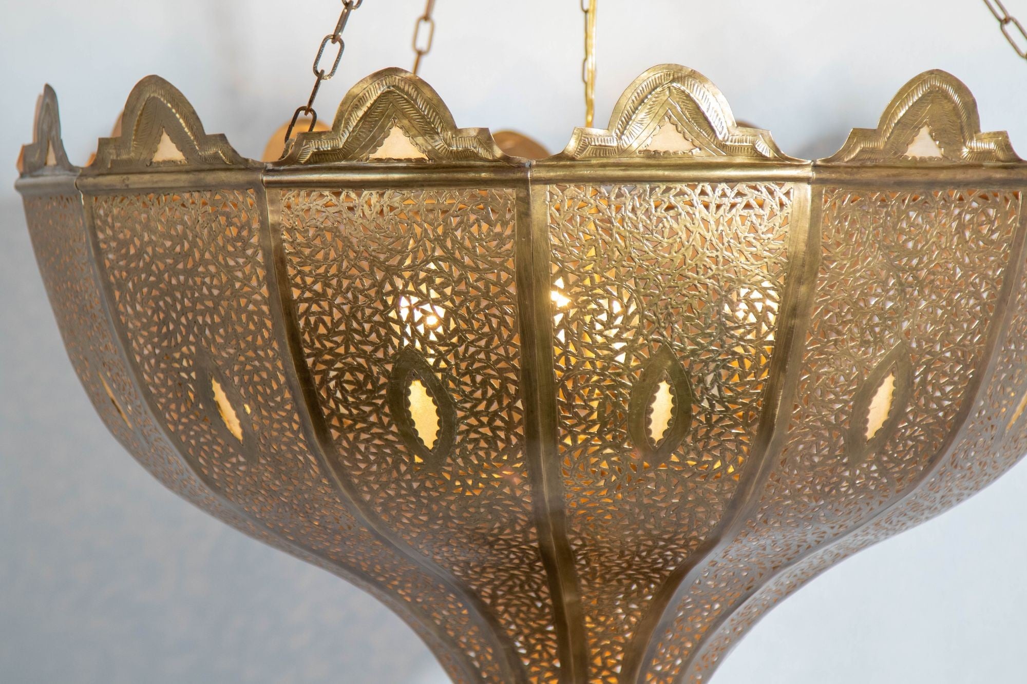 Vintage Large Moroccan Brass Chandelier in Andalus Moorish Style