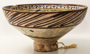 Antique 19th C. Moroccan Ceramic Bowl Polychrome Footed Dish Fez